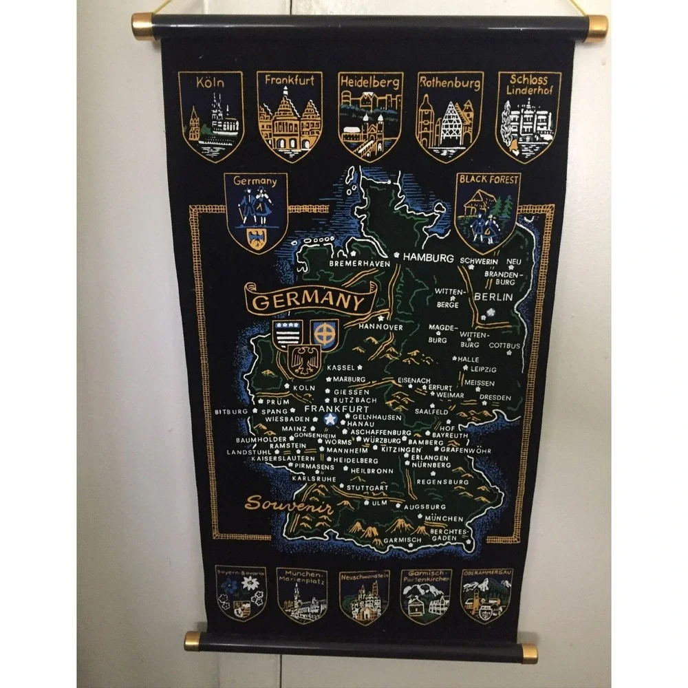 Germany Map Scroll Fabric Roll Up Tapestry Wall Hanging 18.5